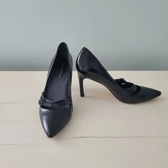 Via Spiga Black Patent Leather Stiletto Heels Double Buckle Pumps 9.5 - Picture 12 of 14